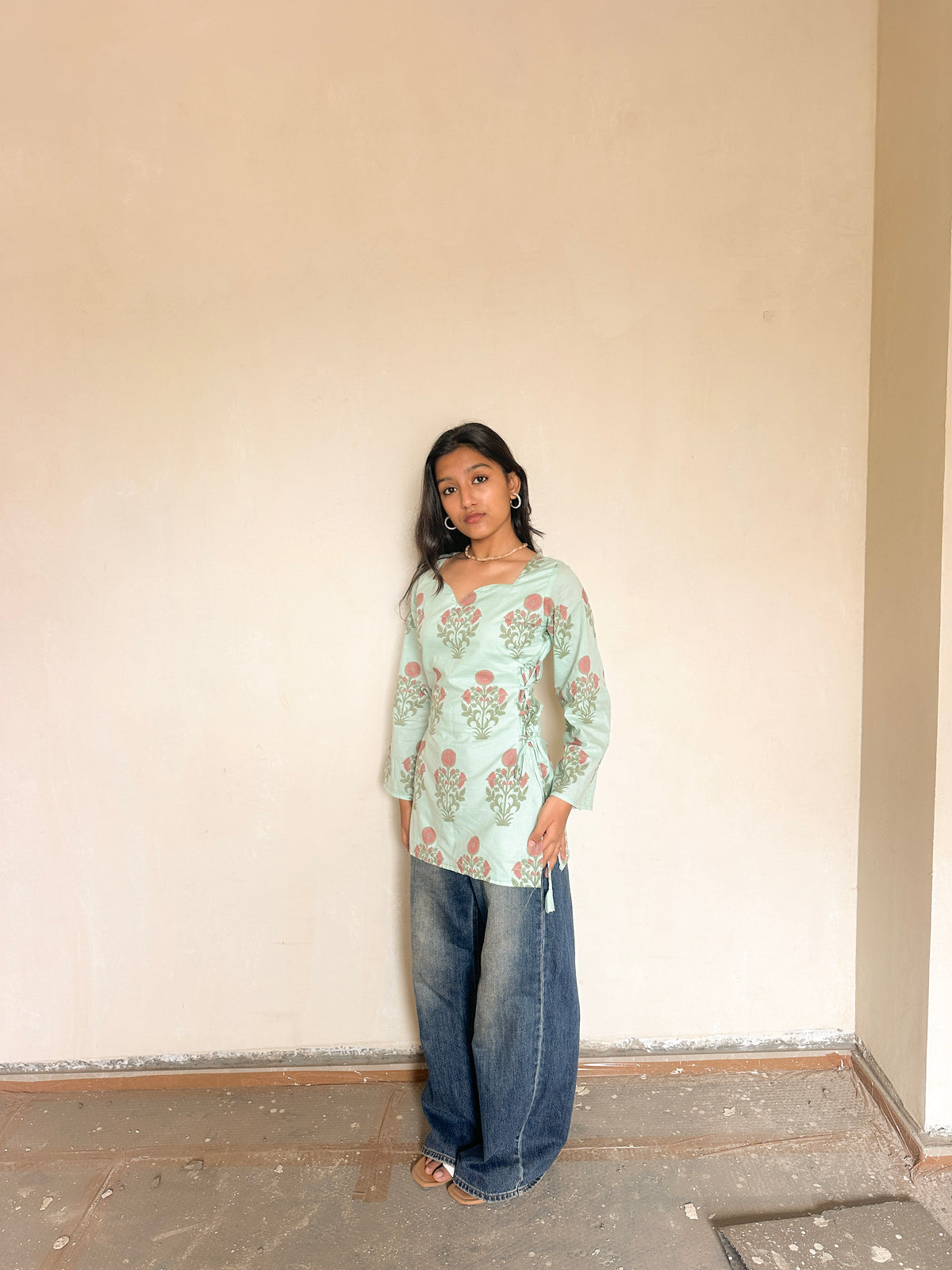 Sage Bloom Tie-Up Kurti