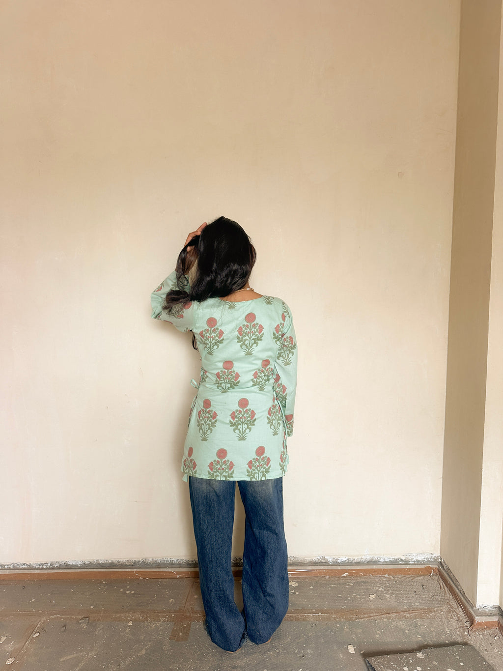 Sage Bloom Tie-Up Kurti