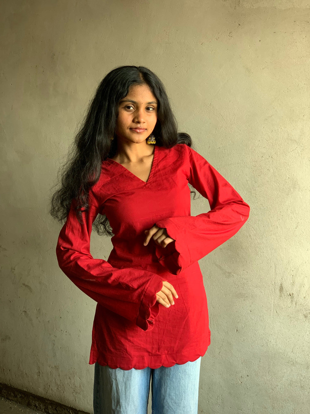 Berry Flame Short V-Neck Kurti
